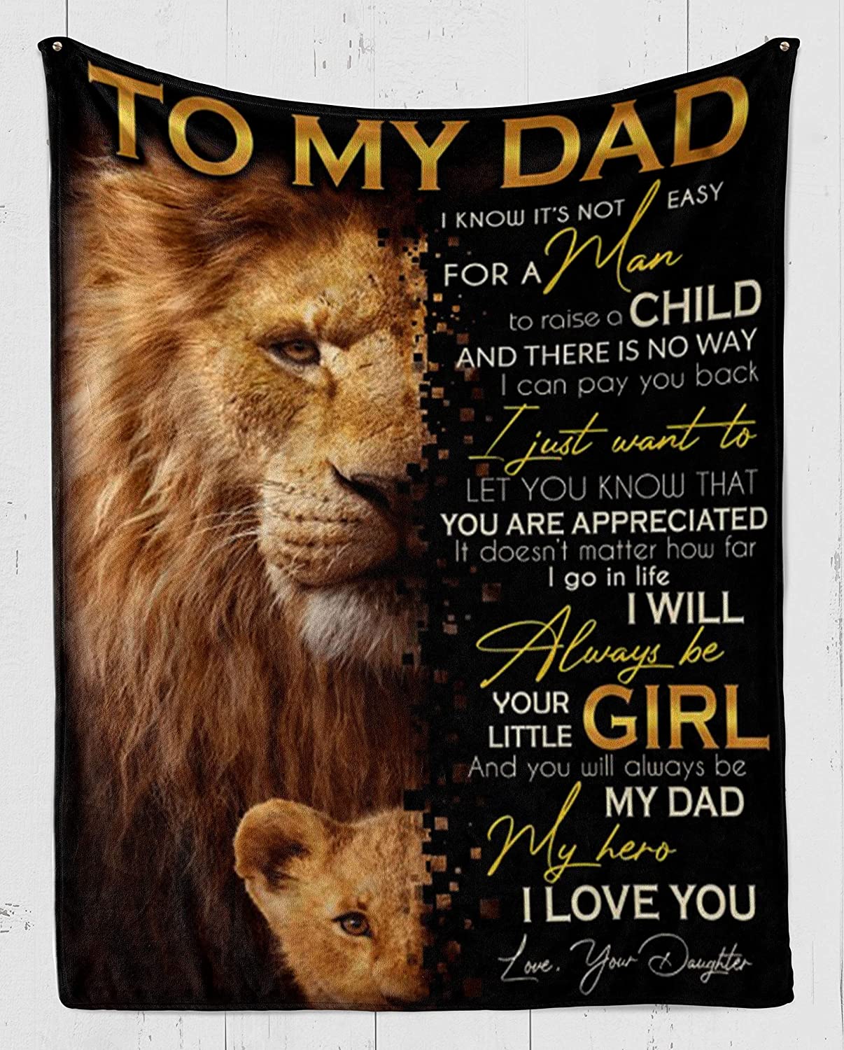 Fleece Blanket -Lion Fleece Blanket-to My Dad-I’ll Always be Your Little Girl – Fleece Blanket 3D Soft Cozy Lightweight Durable Plush Throw Blanket for Bedroom Living, Gift for Father