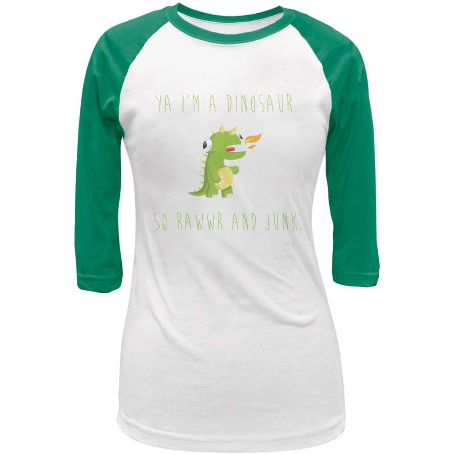 Ya I’m a Dinosaur – Goofy White/Kelly Green Juniors 3/4 Raglan T-Shirt