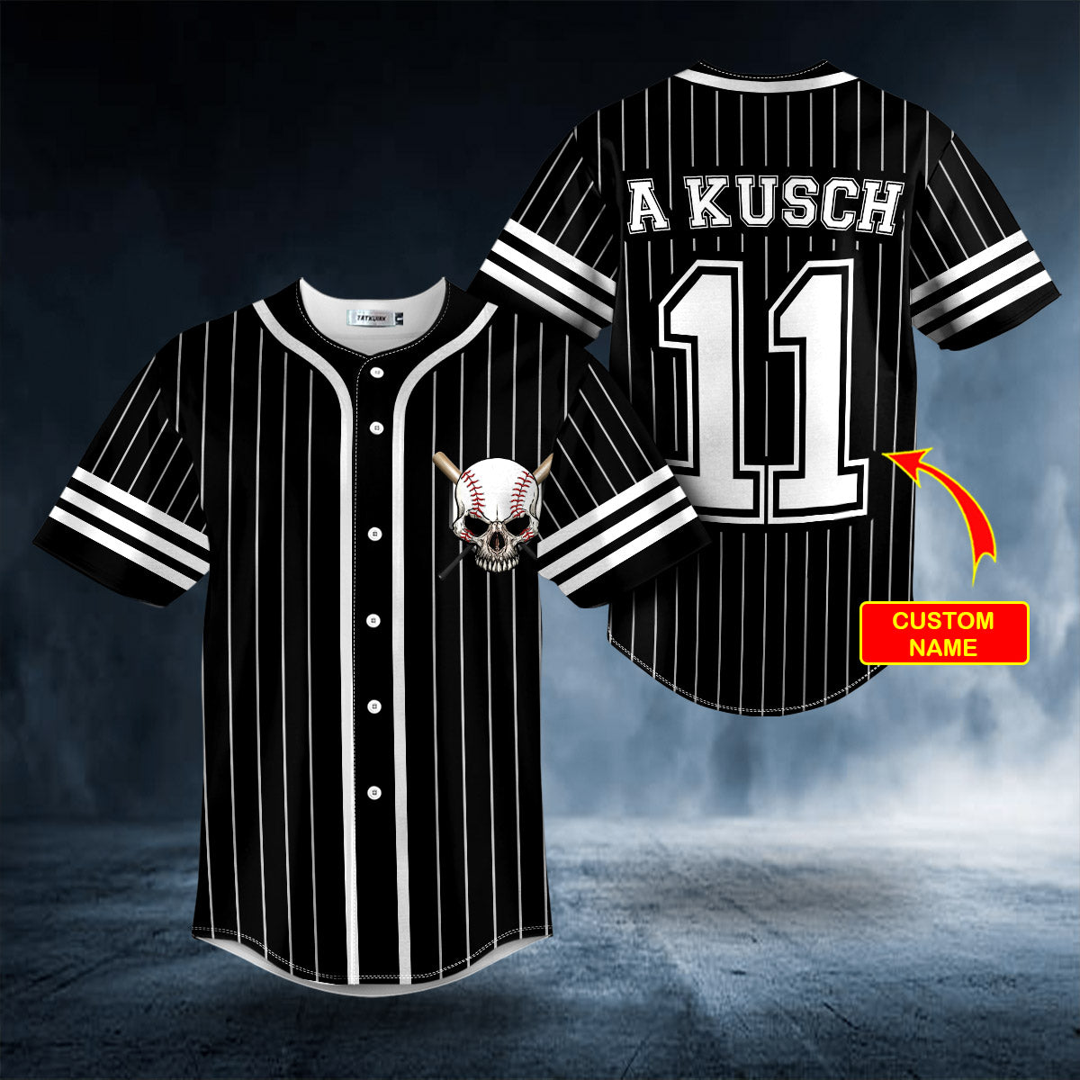 White Black Stripes No 11 Skull Personalized Baseball Jersey