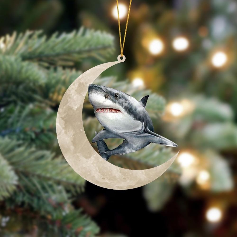 Shopeeyou – Ornament- Shark Sits On The Moon Hanging Ornament Dog Ornament, Car Ornament, Christmas Ornament Two Sided Ornament, Shaped Ornament