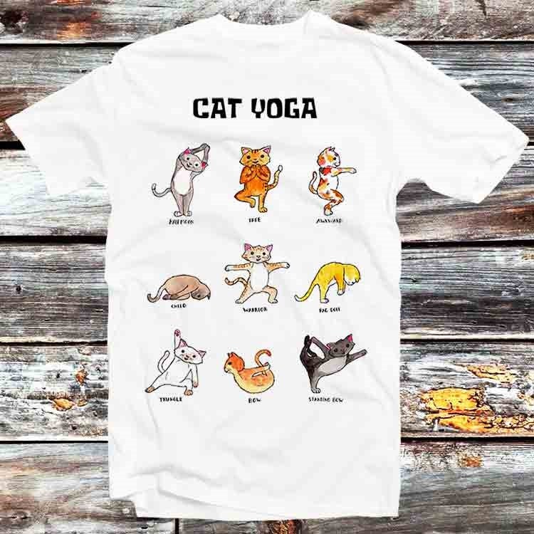 Cat Yoga T Shirt Vintage Retro Cool Gift Mens Womens Unisex Cartoon Anime Top Tee B372