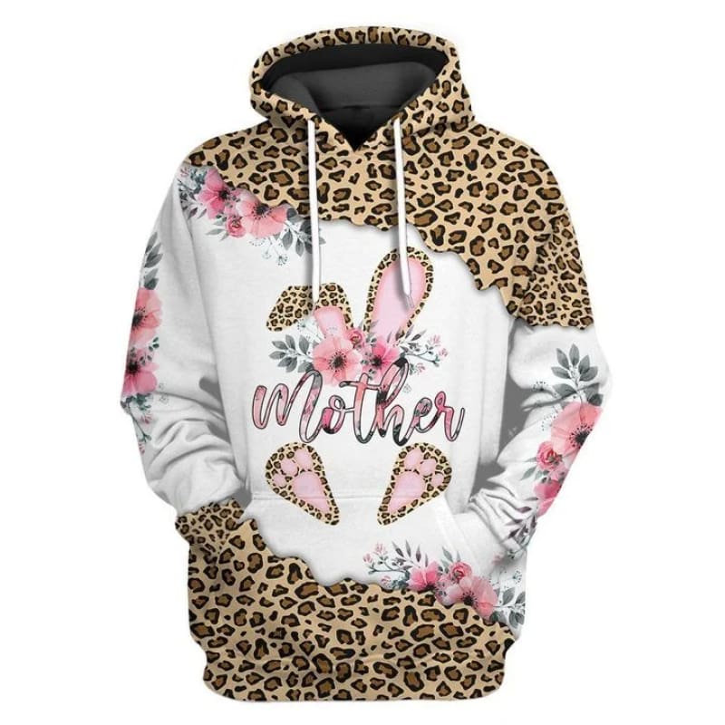 Secrettees 3D Happy Mothers Day Mother Bunny Easter Leopard Custom Hoodie