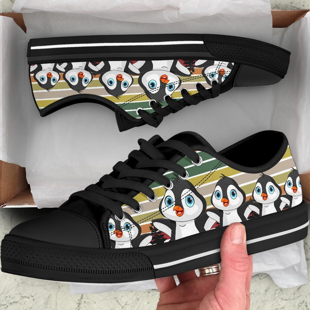 Penguins Colors Black Low Top Shoes For Women, Shoes For Men Custom Shoes