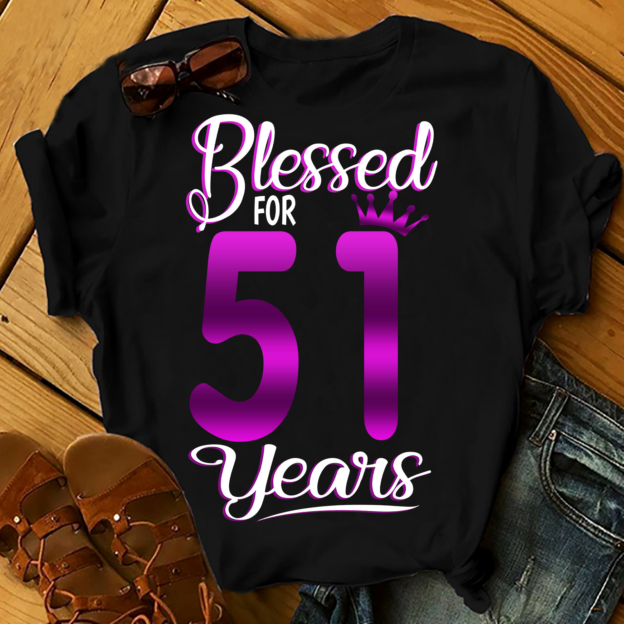 Blessed For 51 Years – Shirts Women, Birthday T Shirts, Summer Tops, Beach T Shirts