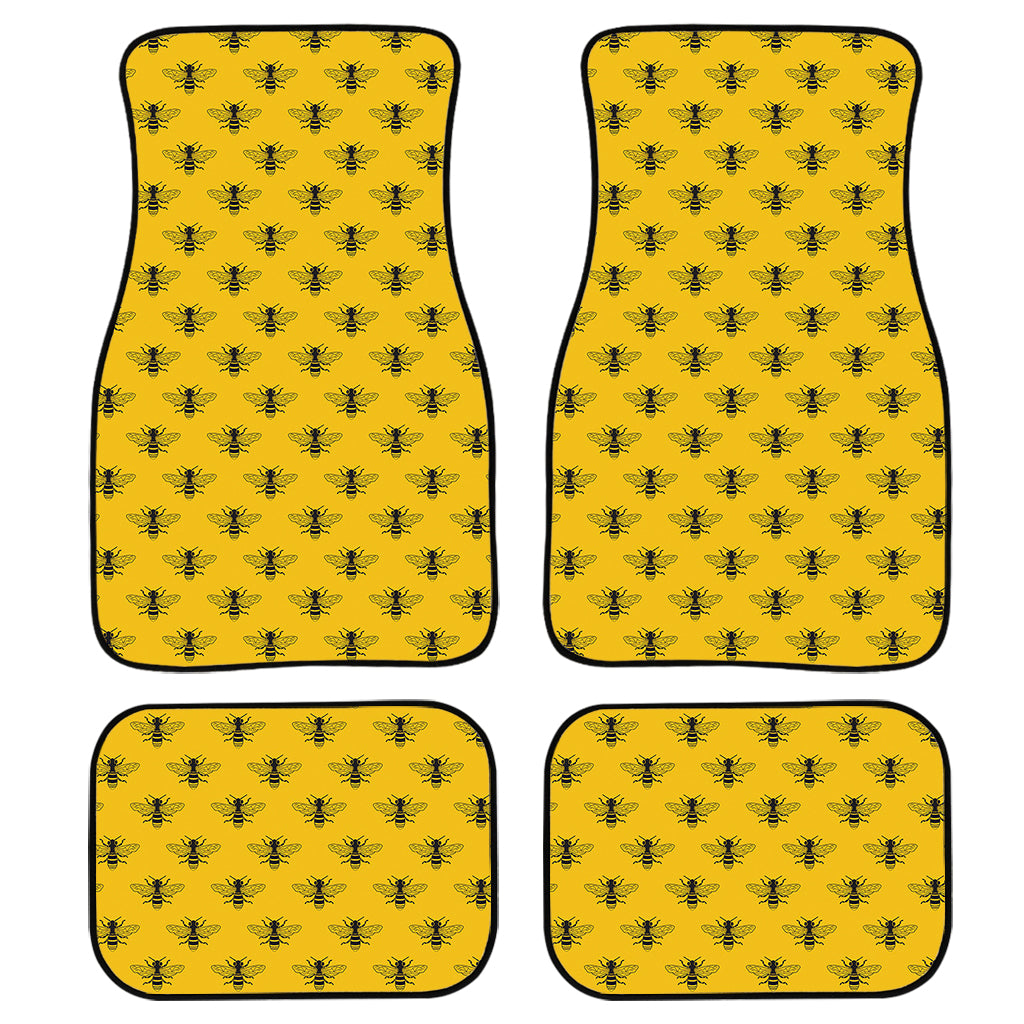 Yellow Bee Pattern Print Front And Back Car Floor Mats, Front Car Mat