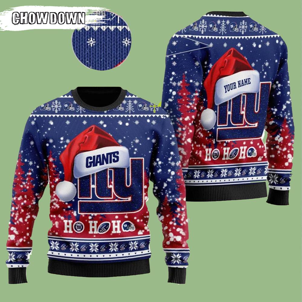 Symbol Wearing Santa Hat Custom Personalized New York Giants Gift For Fan Ugly Wool Sweater Christmas