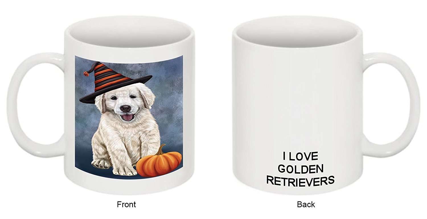 Christmas Happy Holidays Golden Retriever Puppy Wearing Witch Hat Mug Cmg0651