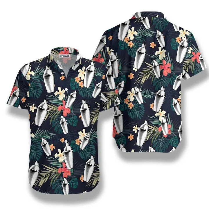 Tropical Pattern Bartender Hibiscus And Leaf Hawaii Shirt Ha39922