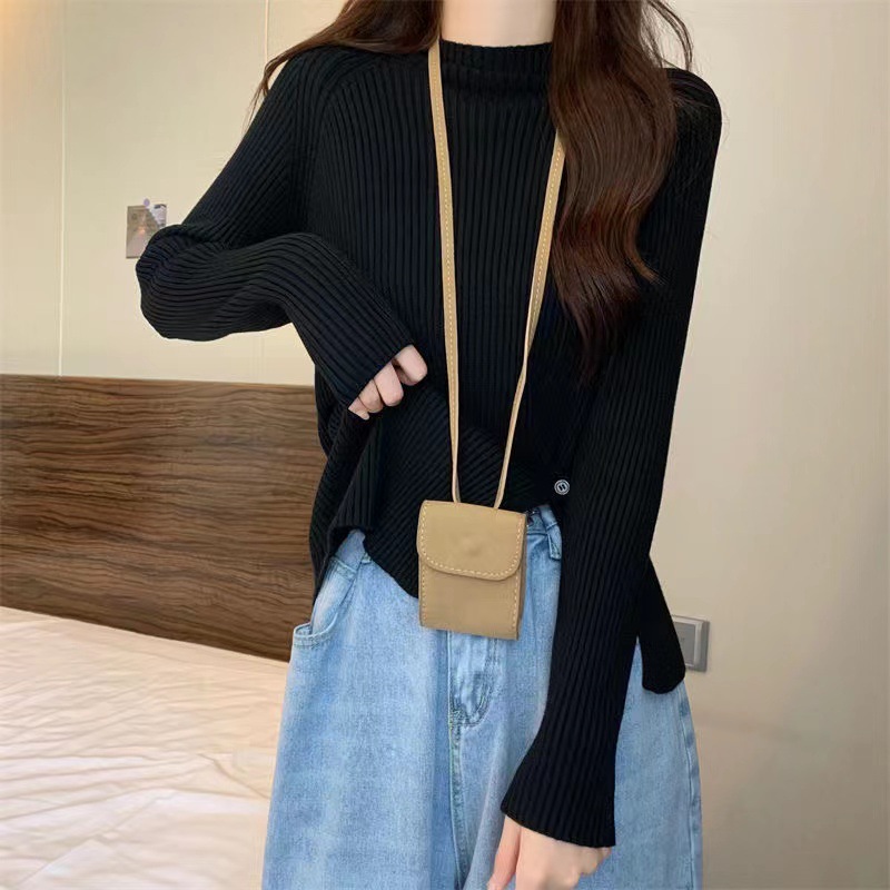 2023 New Autumn Winter Sweater Womens High Collar Long-sleeved Split Warmth Wear Clothes Slim Soft Knitted Bottomed Sweater Girl alx