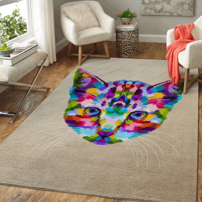 colorful head kitten on po – colorful cats Area Rug Carpet