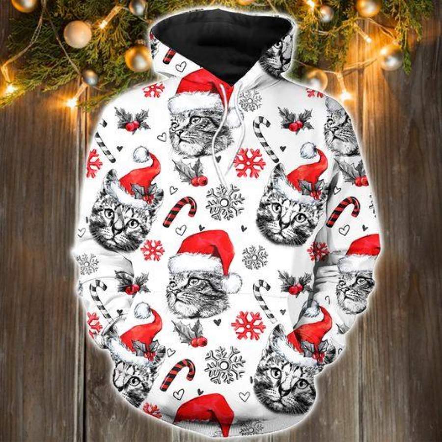 Christmas Cat Pattern Hoodie 3D All Over Print
