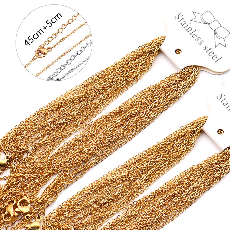 10pc/lot Adjustable Width 1.2/1.5/2mm Gold Stainless Steel Link Chains Necklaces Jewelry Cuban Chains Wholesale Chain DIY Crafts alx