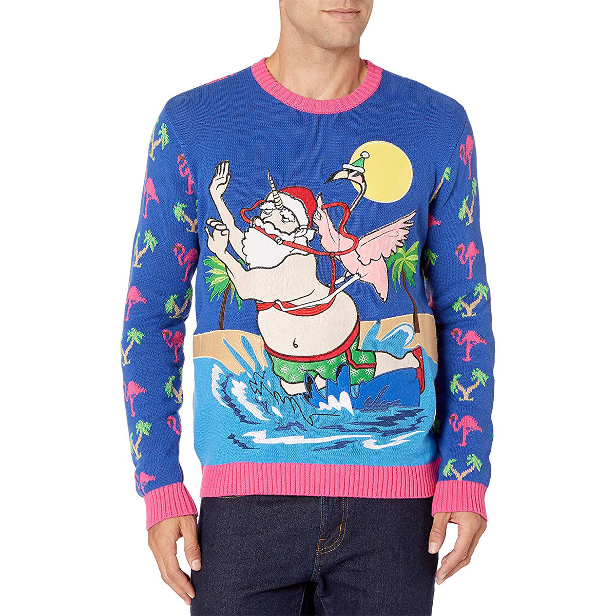 Summer Santa with Flamingo Ugly Christmas Sweater