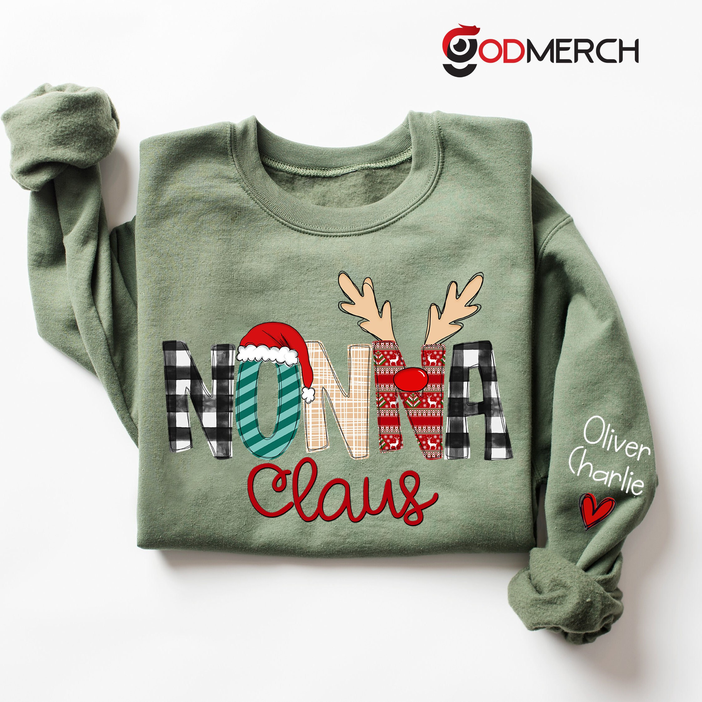 Christmas Nonna Claus Sweatshirt, Nonna Claus Kids on Sleeve, Personalized Nonna Sweatshirt, Christmas Gift for Nonna, Nonna Gifts Sweater