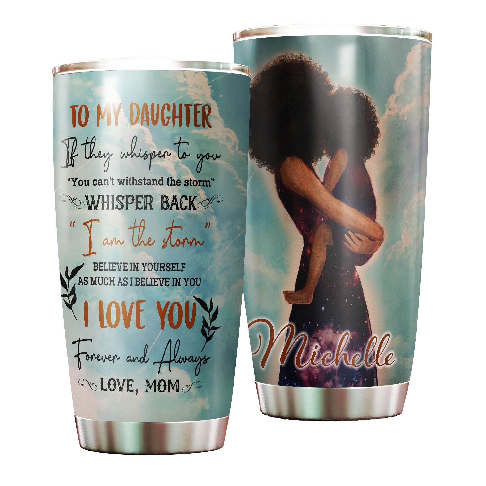 Personalized Black Mom To Daughter Stainless Steel Tumbler – Double-Walled Insulation Vacumm Flask – Gift For Black Queen, International Women’S Day, Hippie Girls