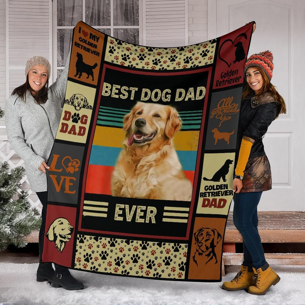 Golden Retriever Blanket Best Dog Dad Ever, Christmas Gift, Dog Lover Blanket