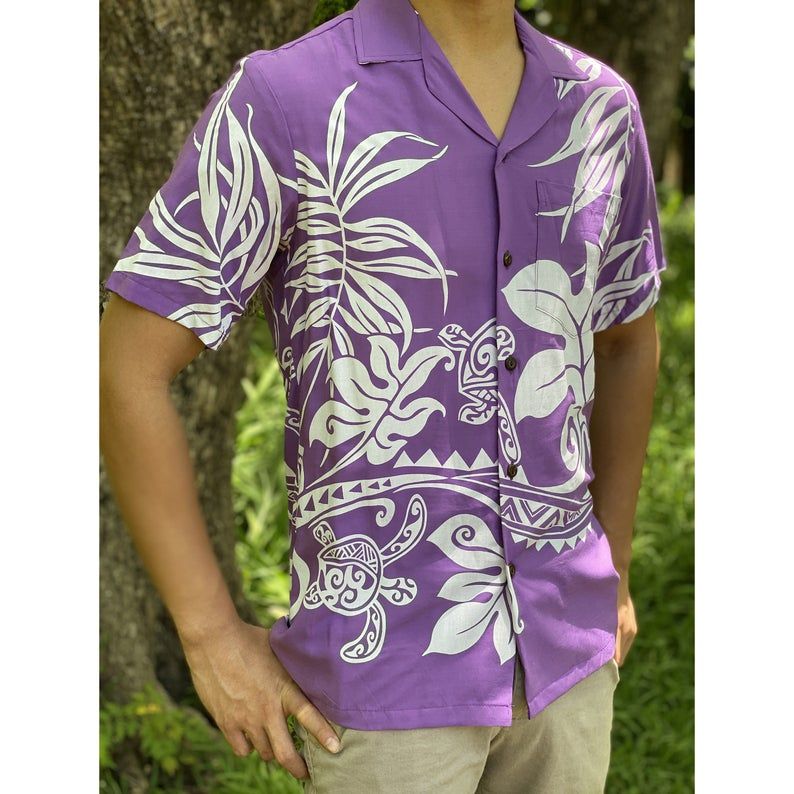 Turtles And Ferns White Purple Nice Design Hawaii Shirt Ha29423