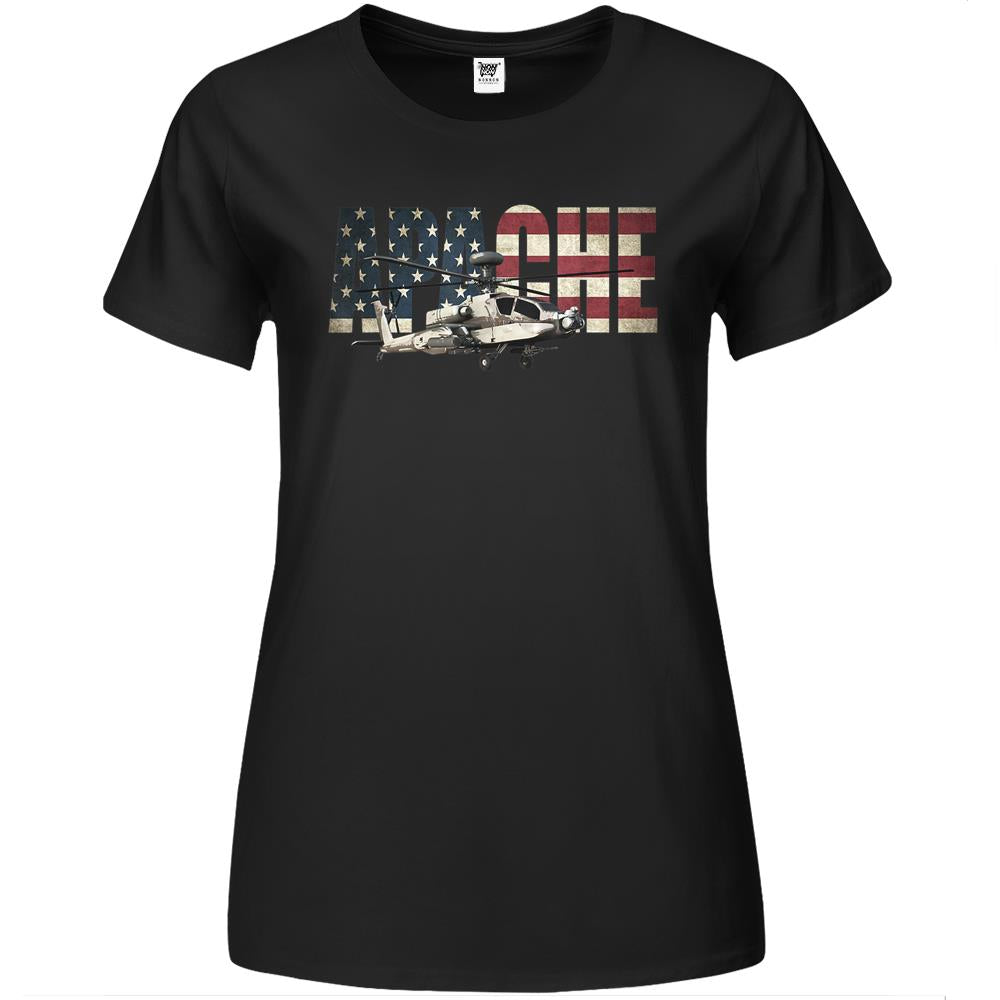 Ah-64 Ah64 Apache Helicopter Us American Flag Premium Womens Tshirts