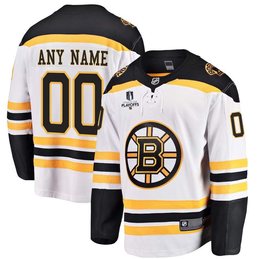 Boston Bruins Stanley Cup 2023 Playoffs Patch Away Breakaway Custom Men Jersey – White