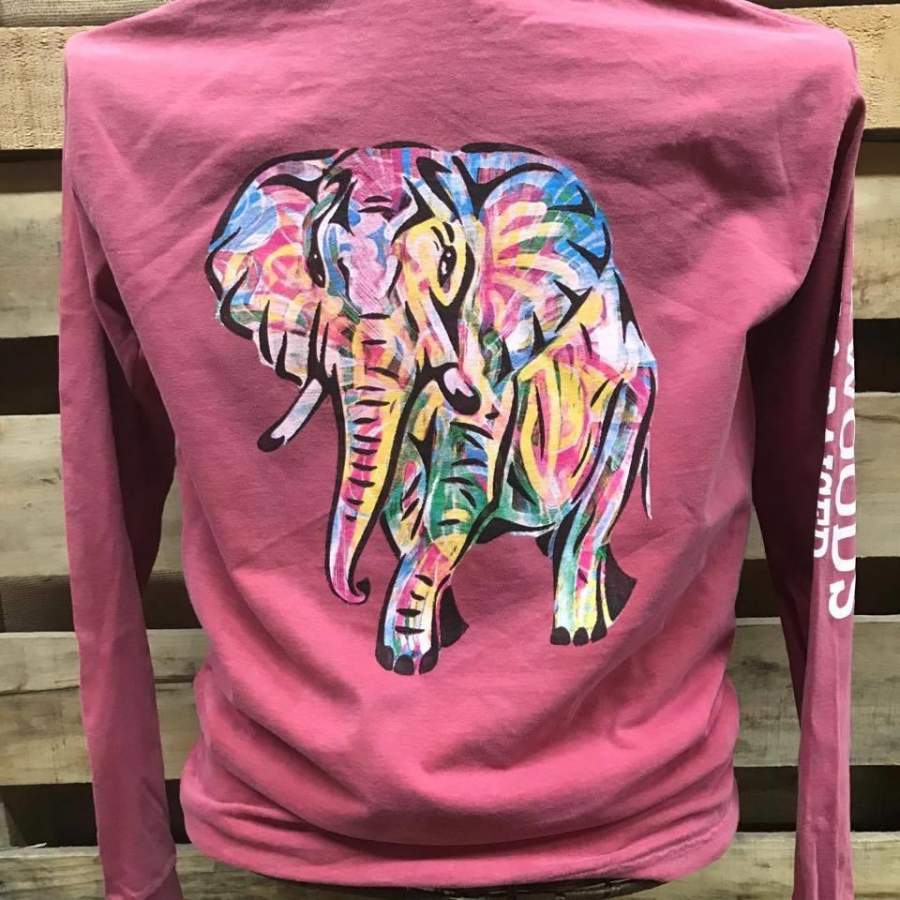 Backwoods Watercolor Elephant Comfort Colors Bright Unisex Long Sleeve T Shirt