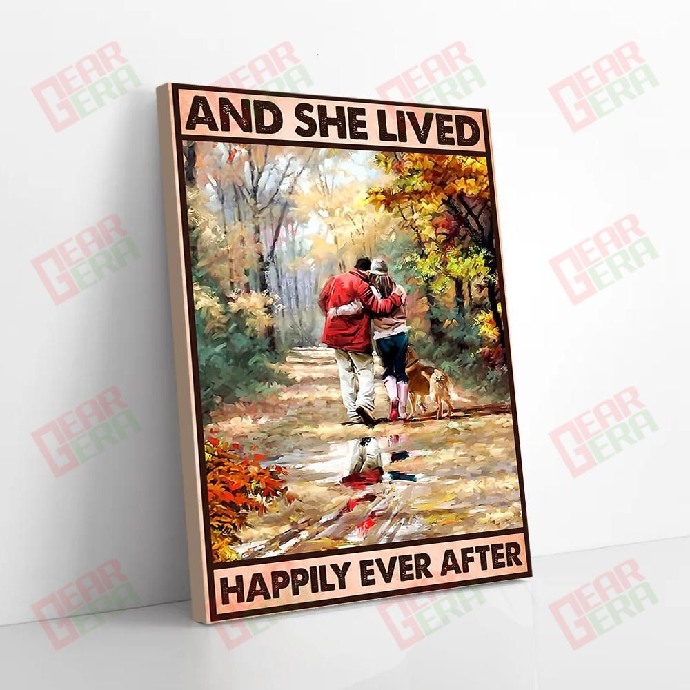 Canvas Prints And She Lived Happily After Printing Couple With Dog Canvas Elegant Canvas Home Decoration