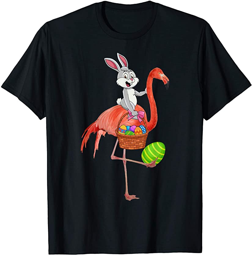 Cute Bunny Riding Flamingo Happy Easter Flamingo Lover Gifts T-Shirt