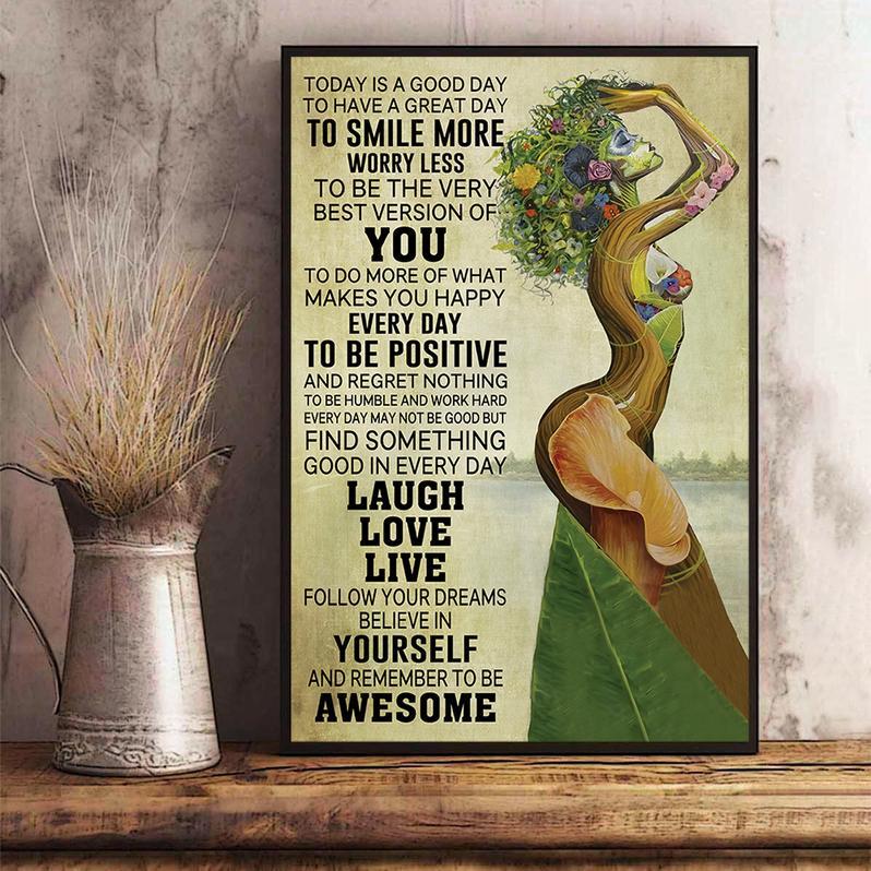 Black Woman Earth with Flowers Vintage Vertical Poster