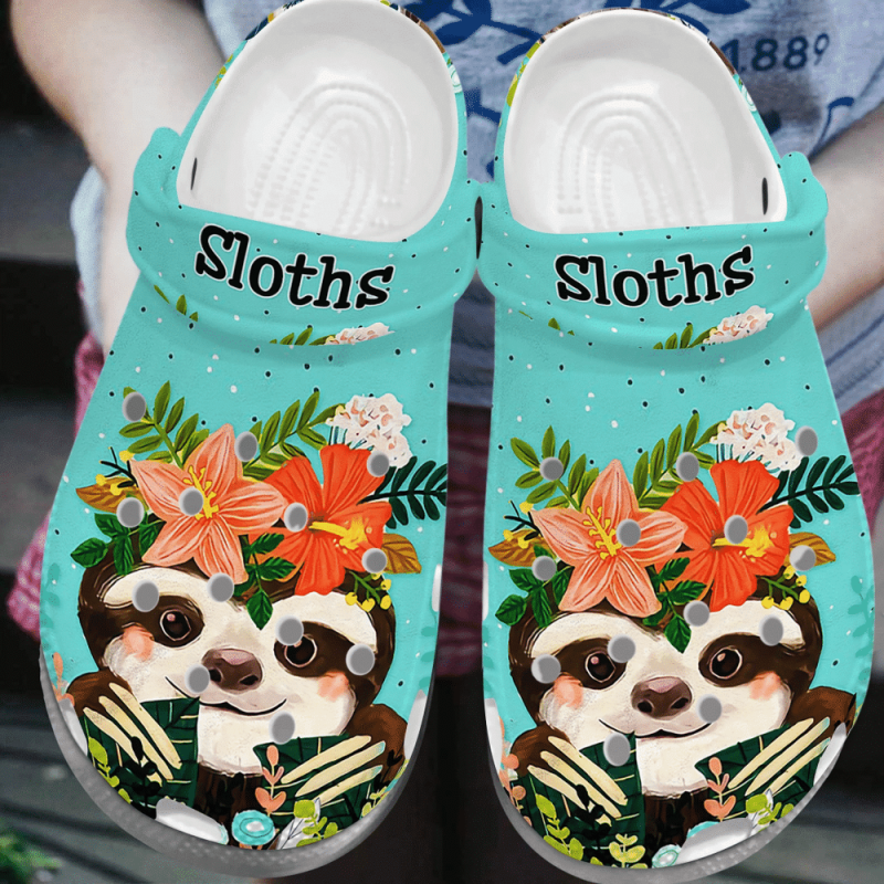 Baby Sloth With Flower Crown Baby Animal Gift For Lover Rubber clog Shoes Comfy Footwear