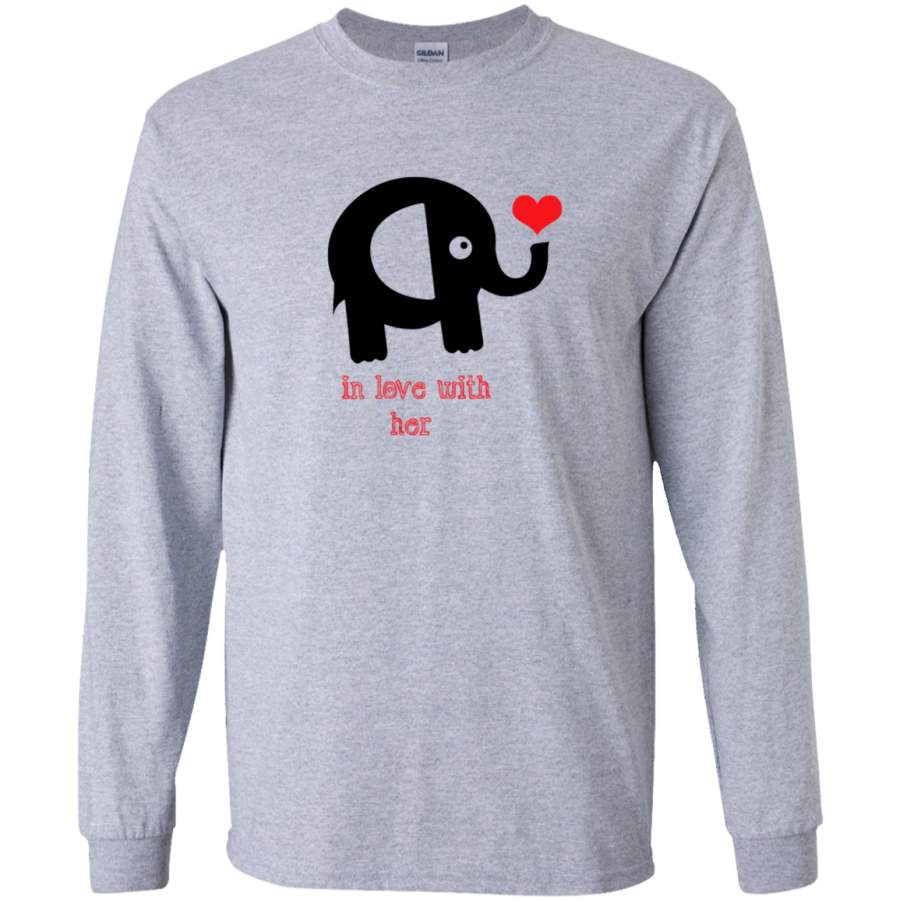 In love with her VALENTINES – Couple T Shirt G240 Gildan LS Ultra Cotton T-Shirt