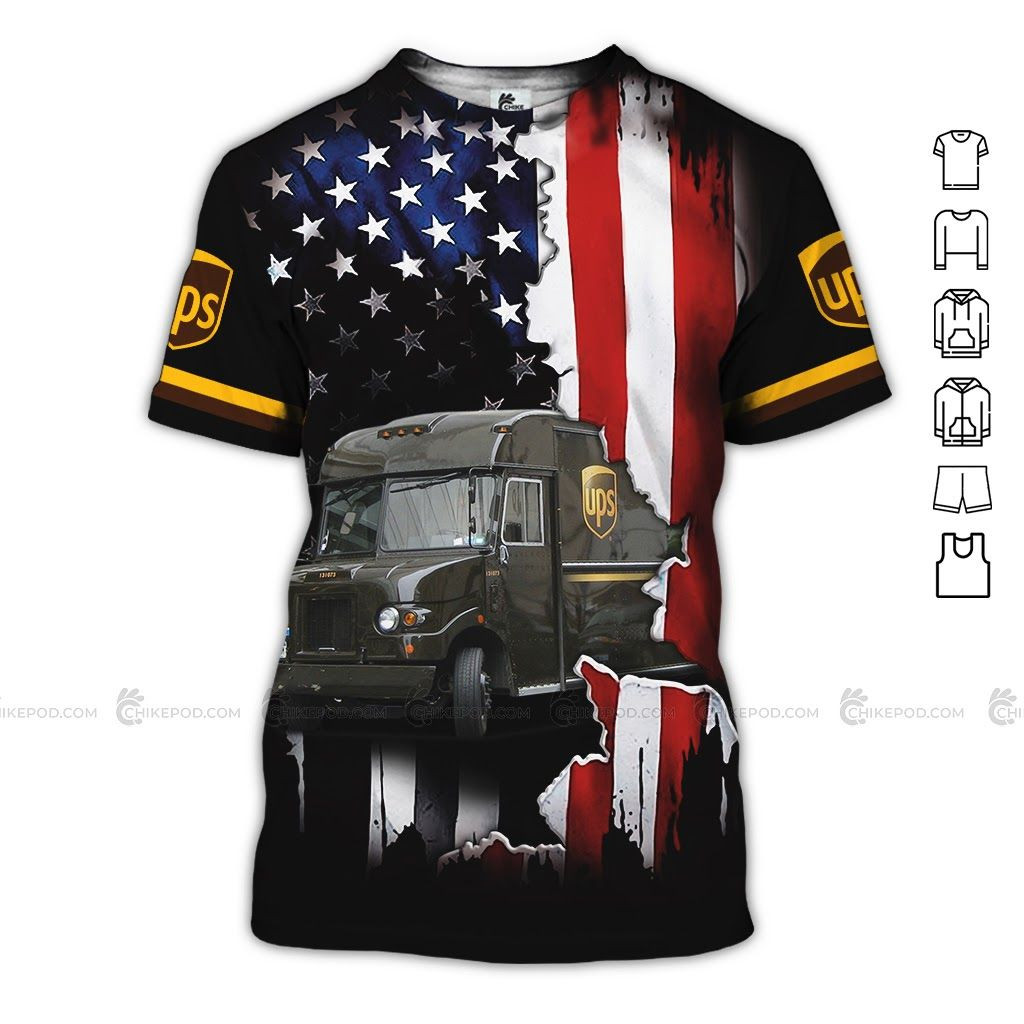 Parcel Service Truck American Flag T-Shirt 3D