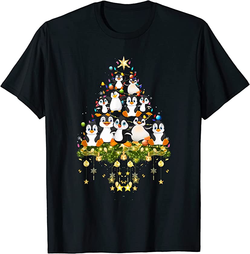 Penguin Christmas Tree Lights Holiday Penguin Xmas T-Shirt