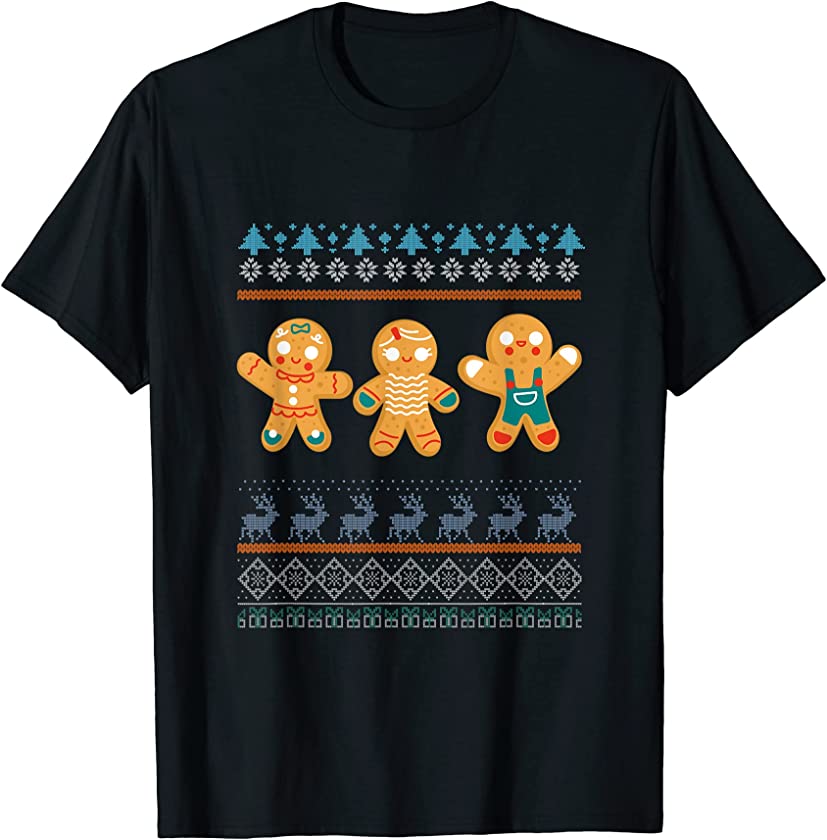 Ugly Christmas Gingerbread Dancing Santa Claus New Year Deer T-Shirt