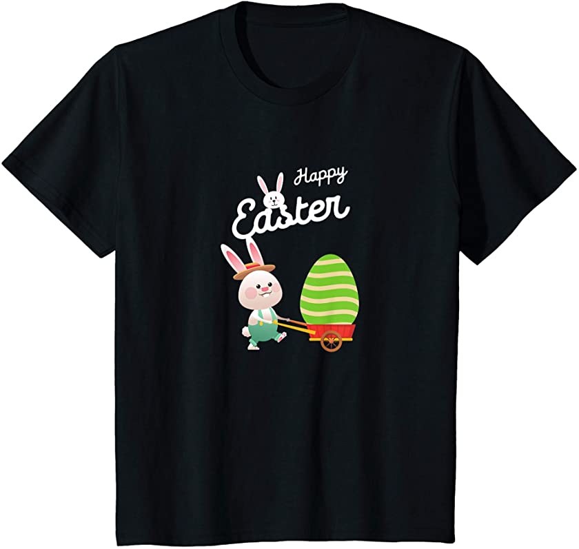 Kids Happy Easter Bunny Giant Egg Wheel Barrel boys and girls T-Shirt