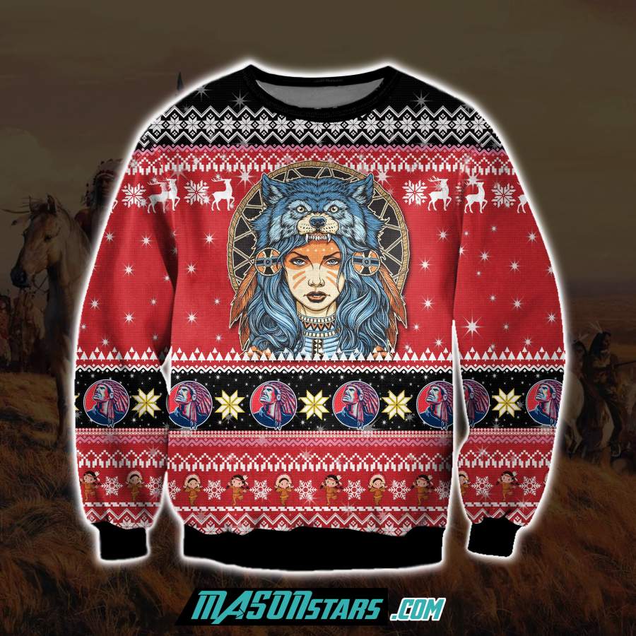 NATIVE AMERICAN GIRL 3D ALL OVER PRINT UGLY CHRISTMAS SWEATER