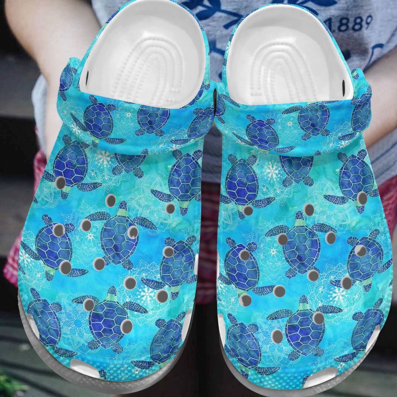 Turtle Personalized Clog, Custom Name, Text, Color, Number Fashion Style For Women, Men, Kid, Print 3D Watercolor Sea Turtle And Mandala