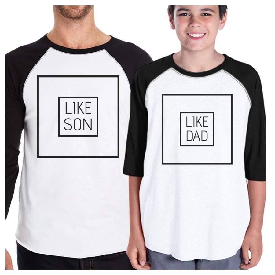 Like Son Like Dad Dad and Kid Matching Black And White Baseball Shirts