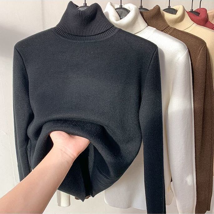 Women’s Winter Soid Turtleneck Fleece Casual Sweaters Fashion Classic Warm Sweatshirts Women Outdoor Sport Soft Inside Blouses alx