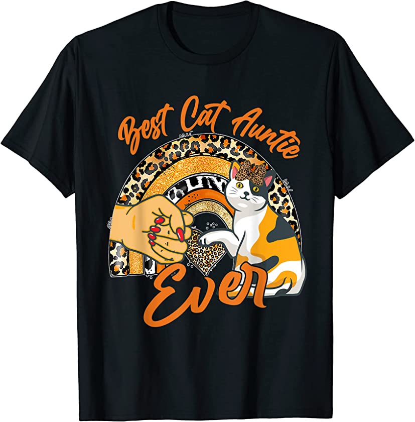 Best Cat Auntie Ever Funny Cat Leopard Rainbow Mother’s Day T-Shirt