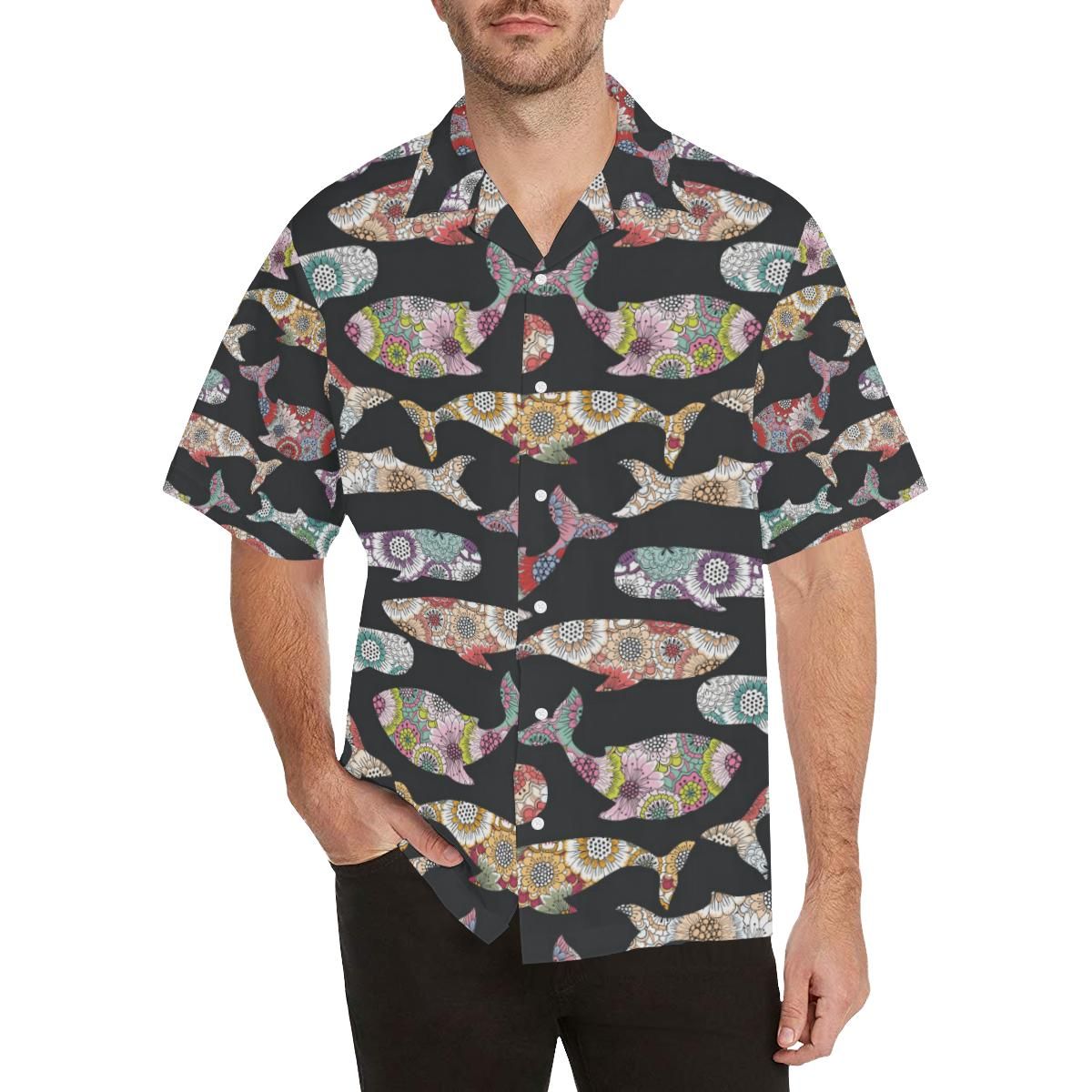 Whale Flower Tribal Pattern Men’s All Over Print Hawaiian Shirt