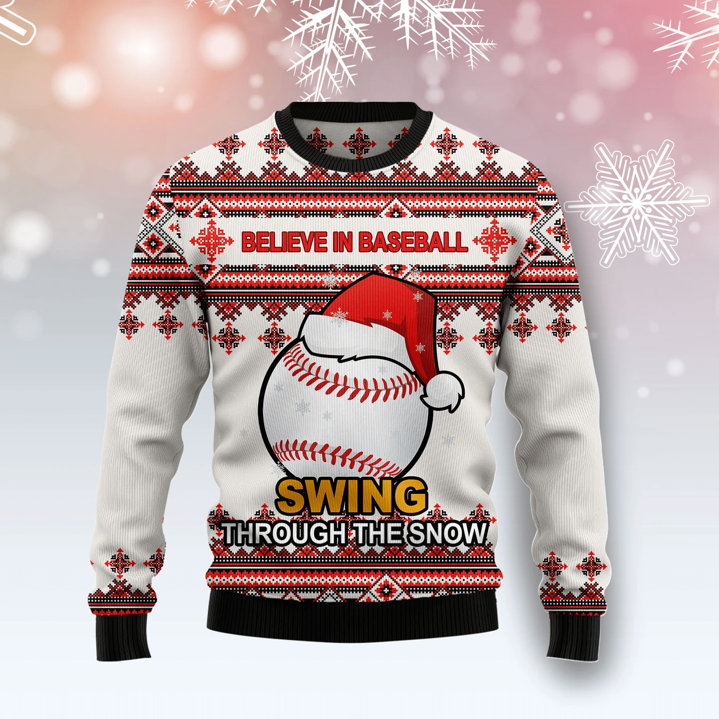 Baseball Santa Hat Christmas Ugly Sweater