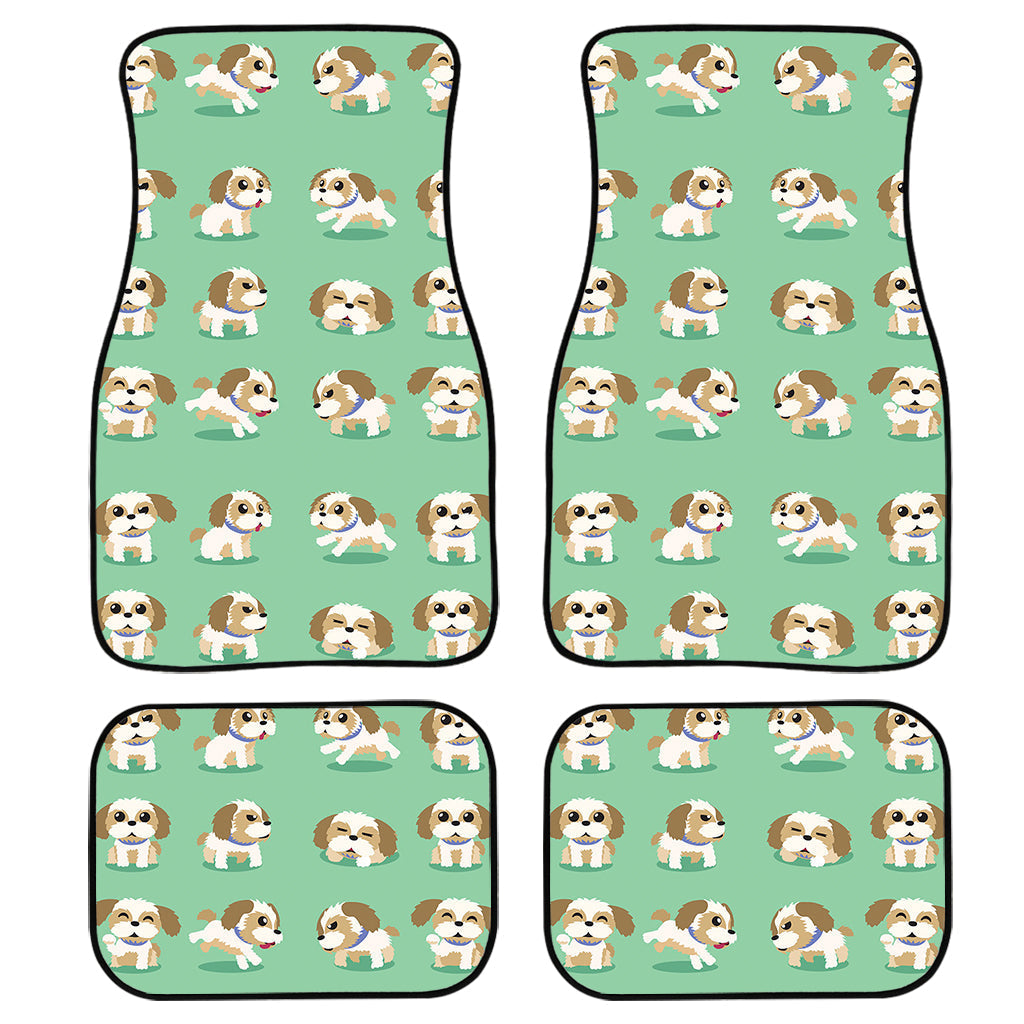 Cartoon Shih Tzu Pattern Print Front And Back Car Floor Mats, Front Car Mat