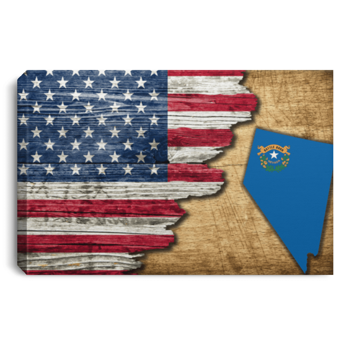 United States/Nevada Flag Ripped Effect 24X16 Inches  Landscape Canvas .75In Frame