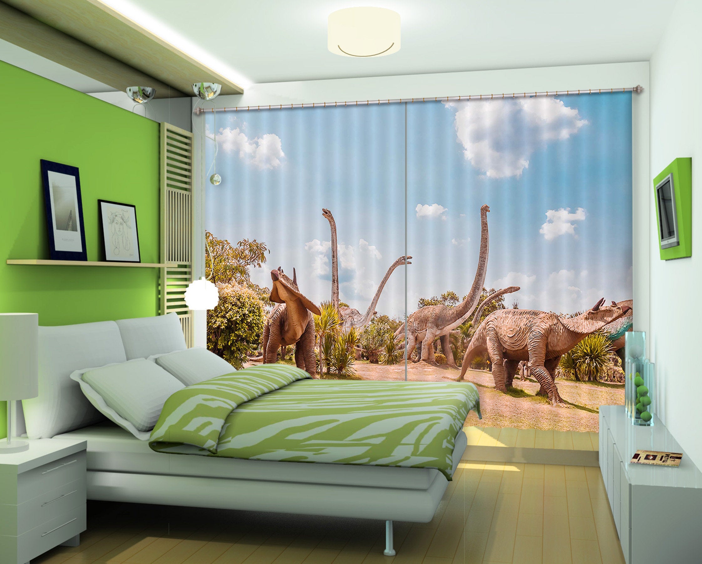 3D Dinosaur In The Forest C040 Blockout Photo Curtain Print Curtains Drapes Fabric Window | 3D Large Photo Curtain, Jess Art Decoration Wallpaper