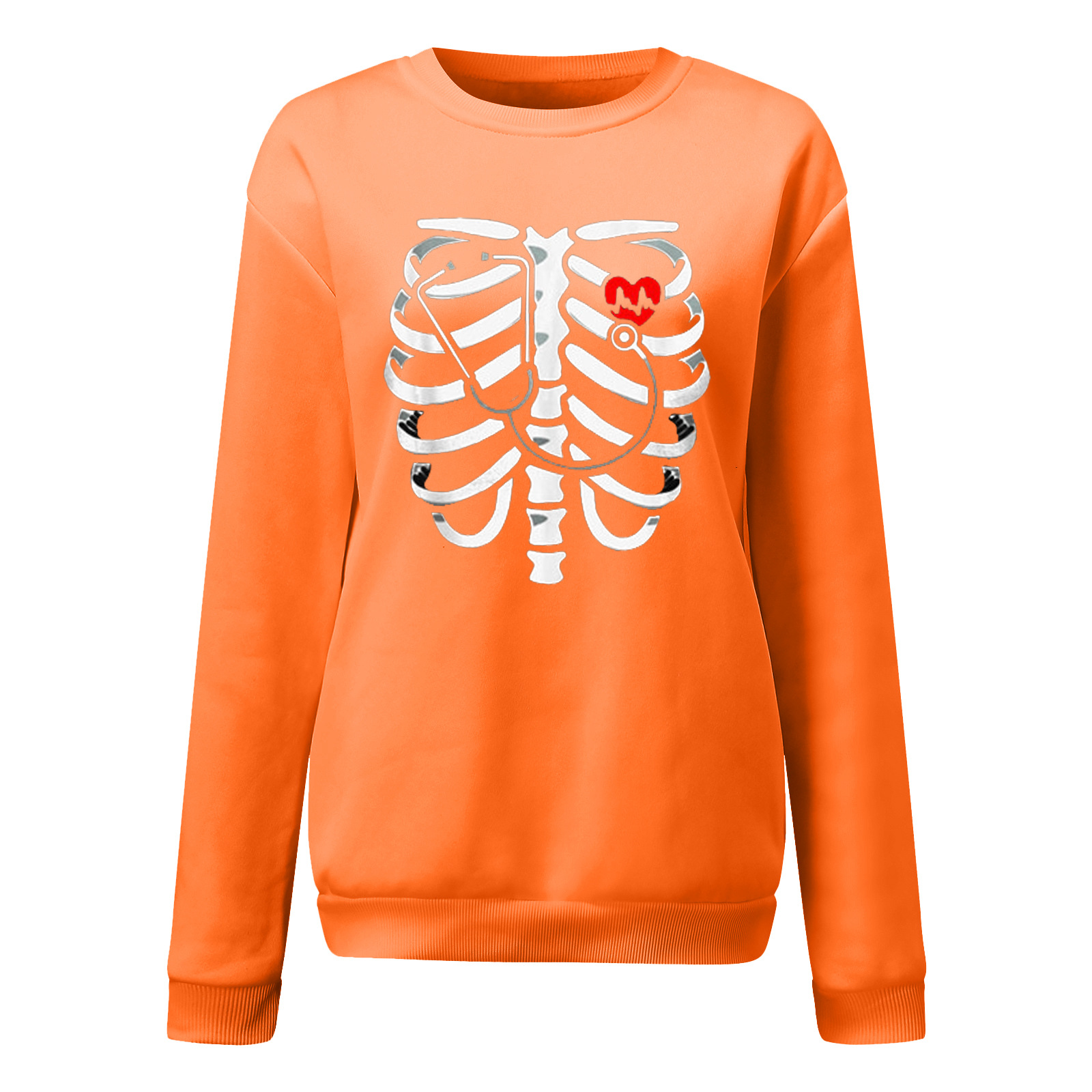 Autumn Adults Skeleton Heart Print 90s y2k Style Wear Clothing Women Casual Loose Sweater Long Sleeve Round Neck Sweatshirt alx