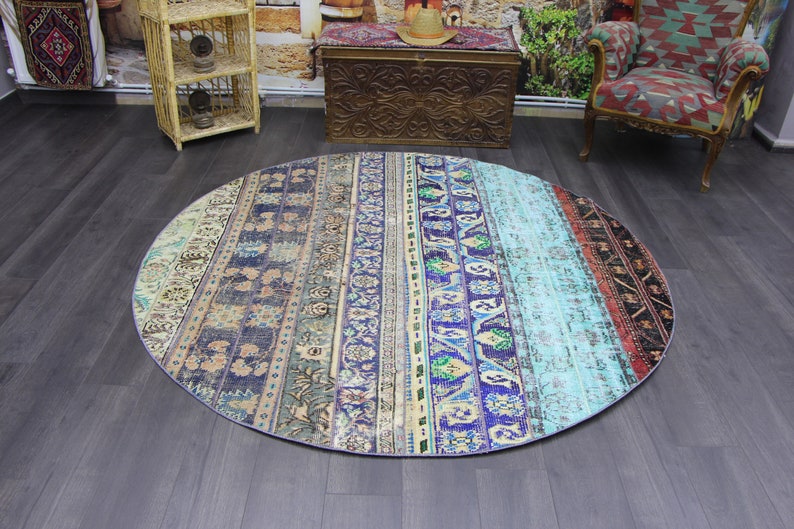 Round Turkish Rug, Floor Rug, Office Round Chair Mat, Living Room Indoor Mat, Non-Slip Mat, Gift For Her/Him