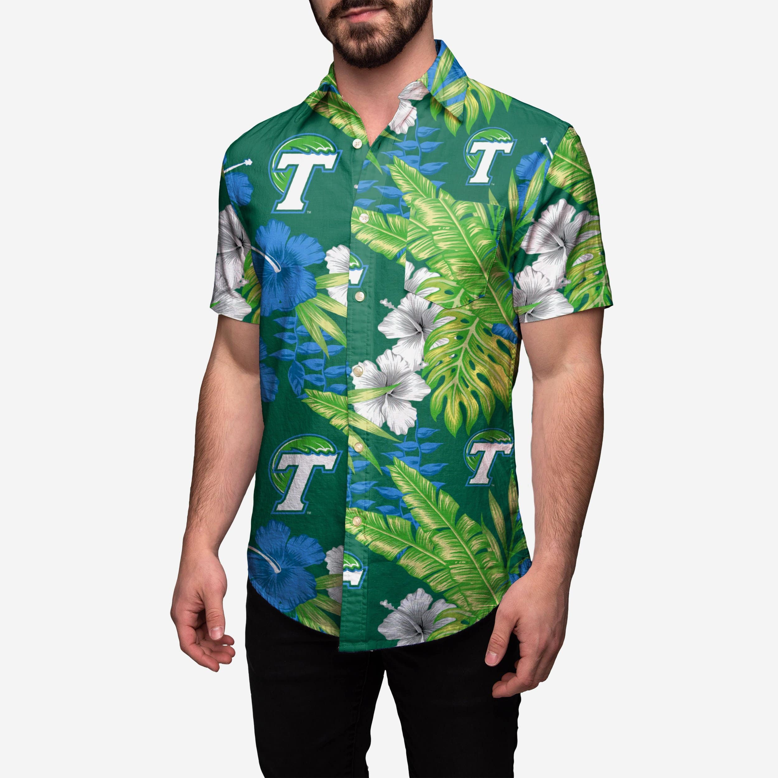 Tulane Green Wave Floral Button Up Shirt