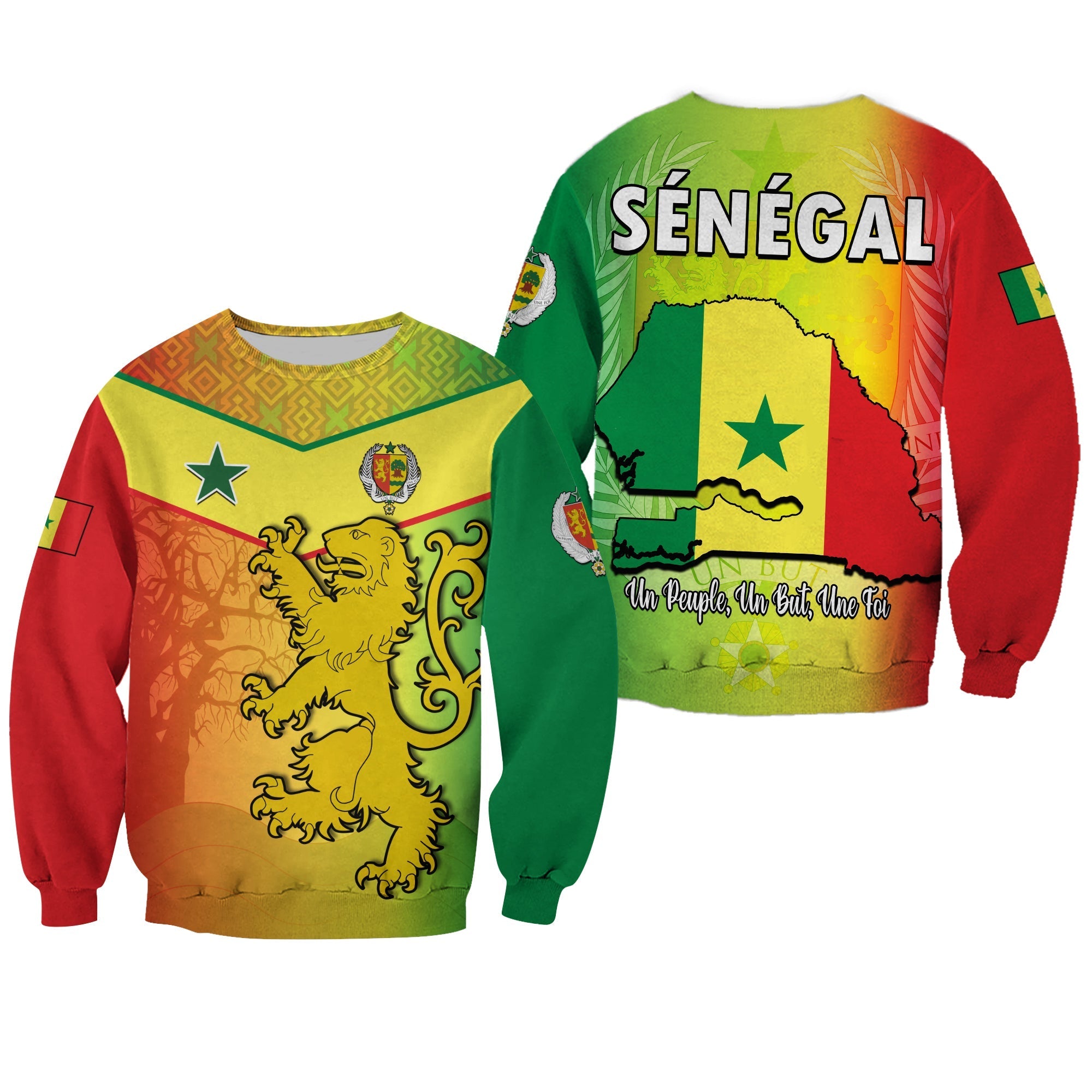 Senegal Sweatshirt Lion With Senegal Map Reggae Style Lt14