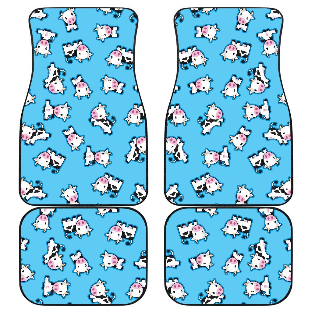 Cute Cartoon Baby Cow Pattern Print Front And Back Car Floor Mats, Front Car Mat