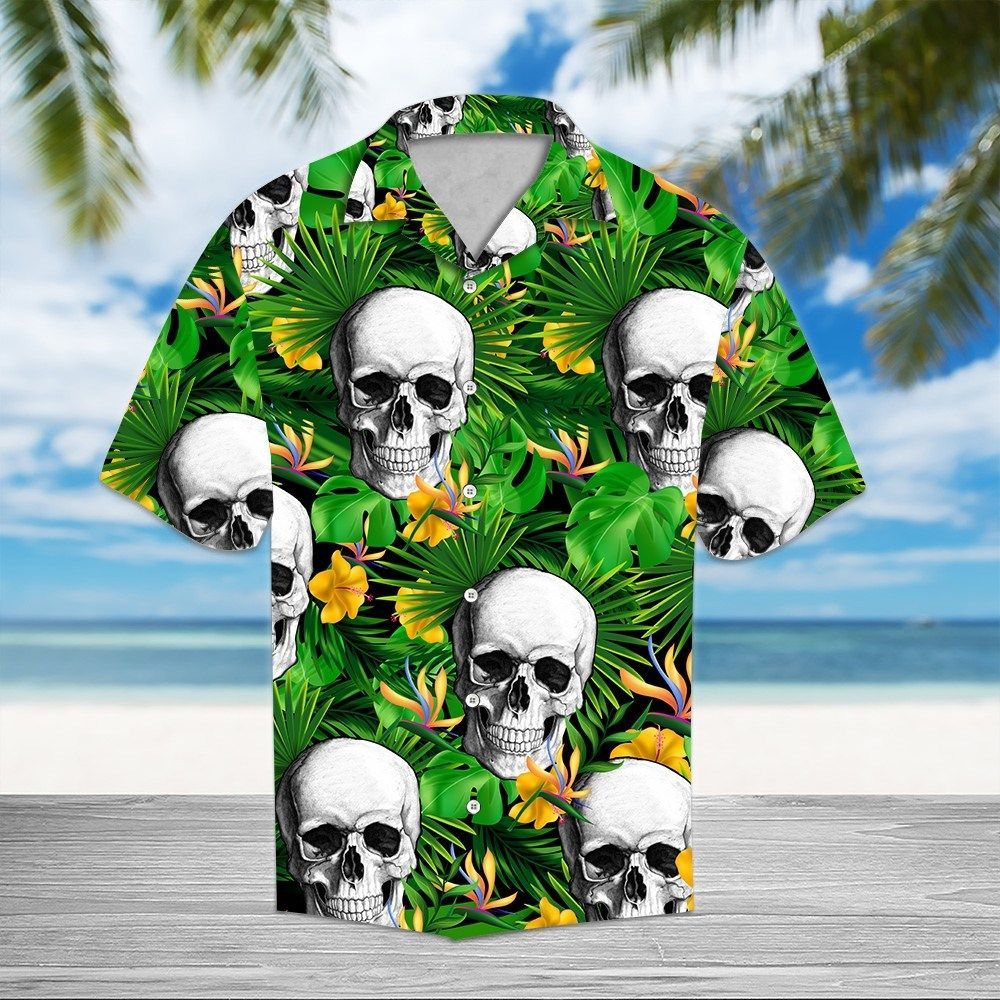 Find Skull Green All Over Hawaii Shirt Ha97619