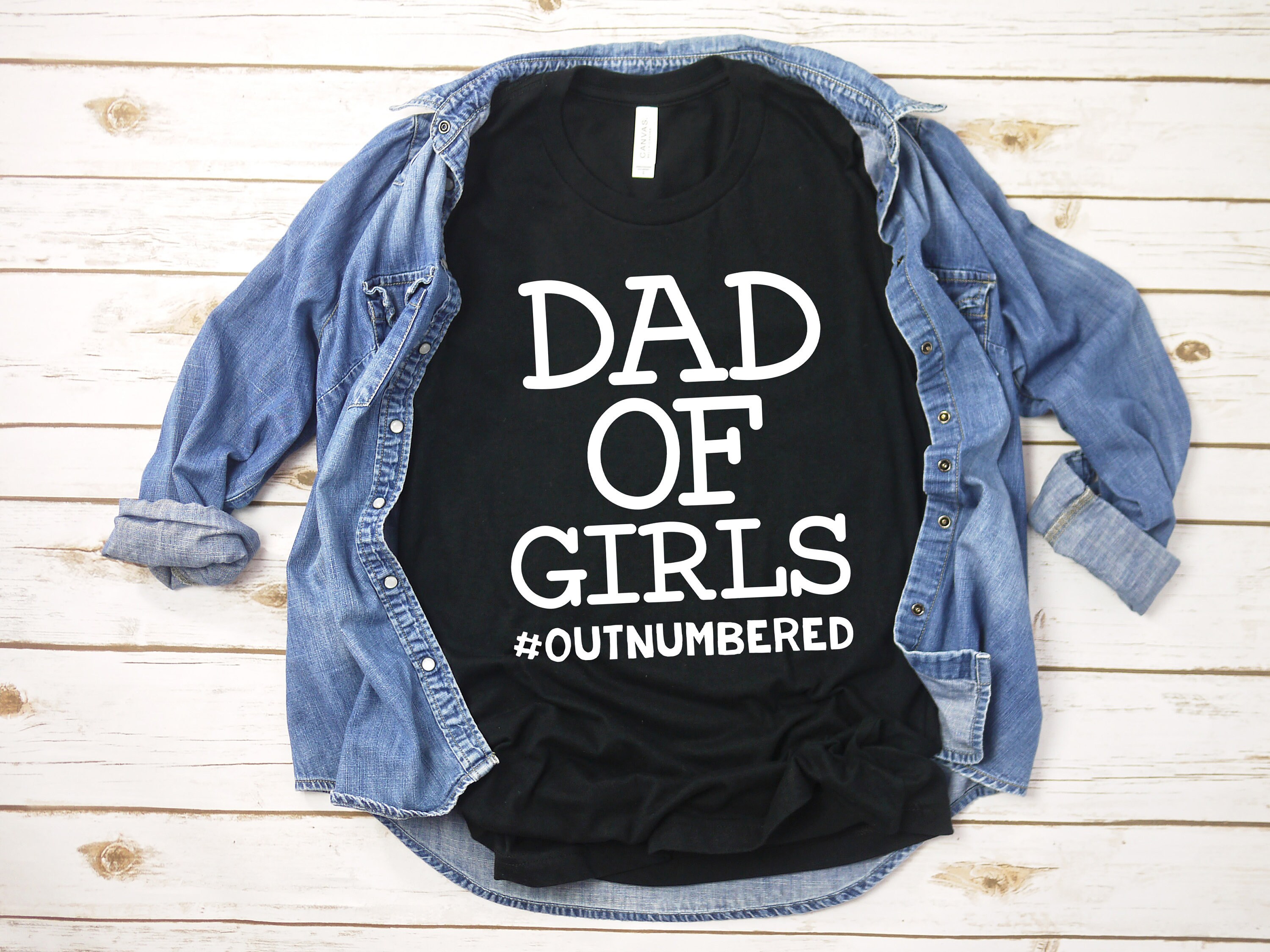 Dad Of Girls #Outnumbered T-Shirt – Unisex Mens Funny Dad Shirt – Vintage Gag Father of Girls TShirt for Father’s Day Birthday Christmas